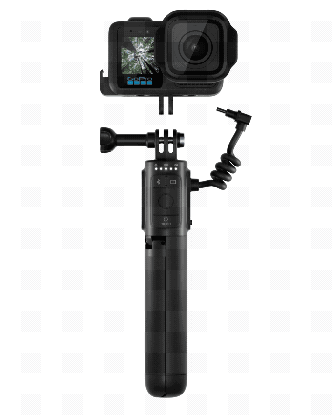 Two GoPro Volta battery grips shown in handheld and tripod modes.