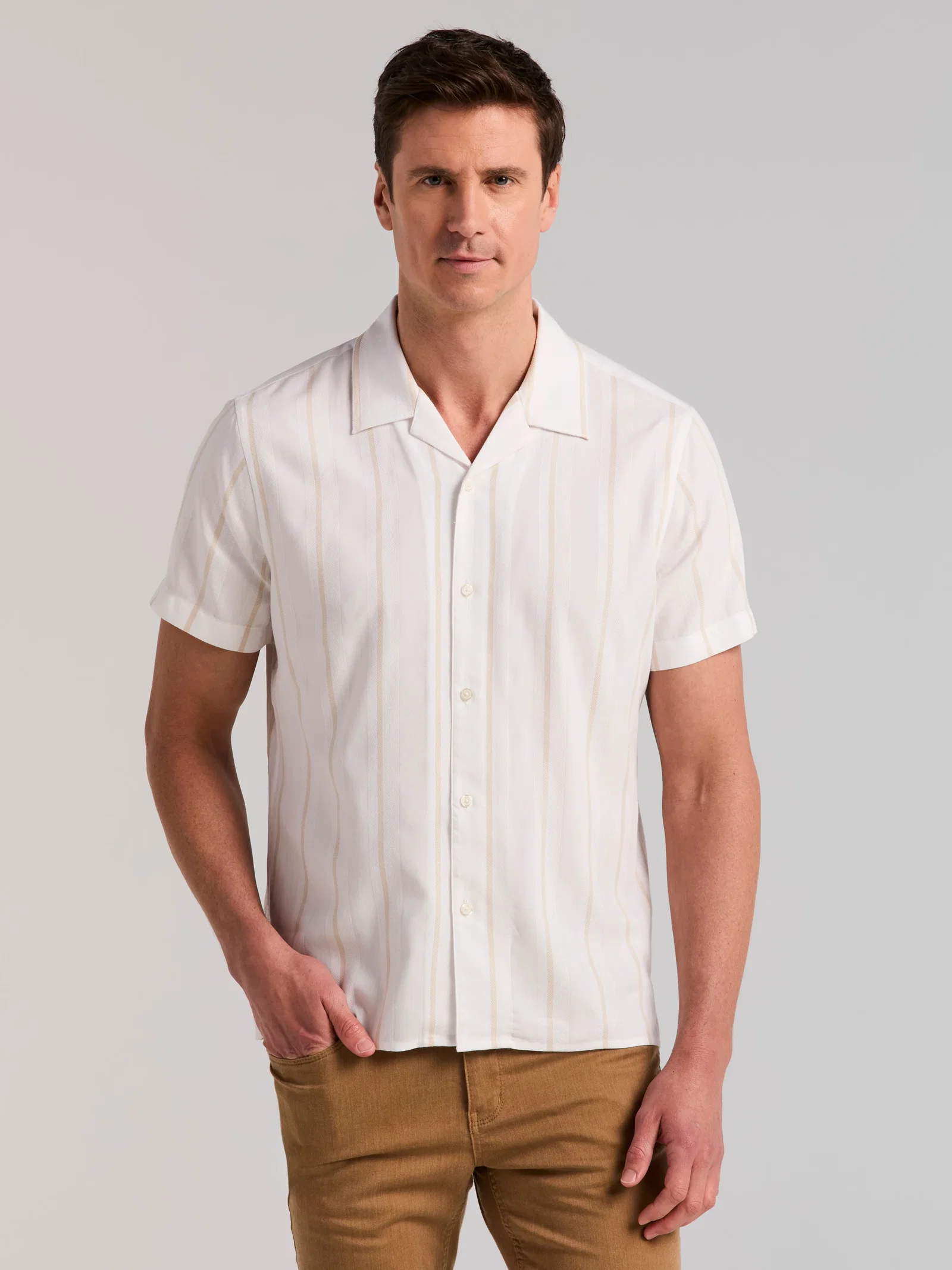 Image of EcoVero™ Striped Camp Collar Shirt