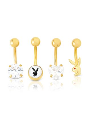 Multi-Pack Heart CZ Goldplated Playboy Belly Rings 4 Pack - 14 Gauge
