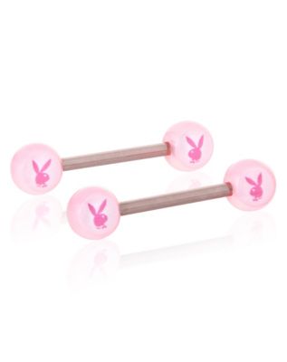 Playboy Bunny Glow in the Dark Silver-Plated Titanium Nipple Barbells - 14 Gauge