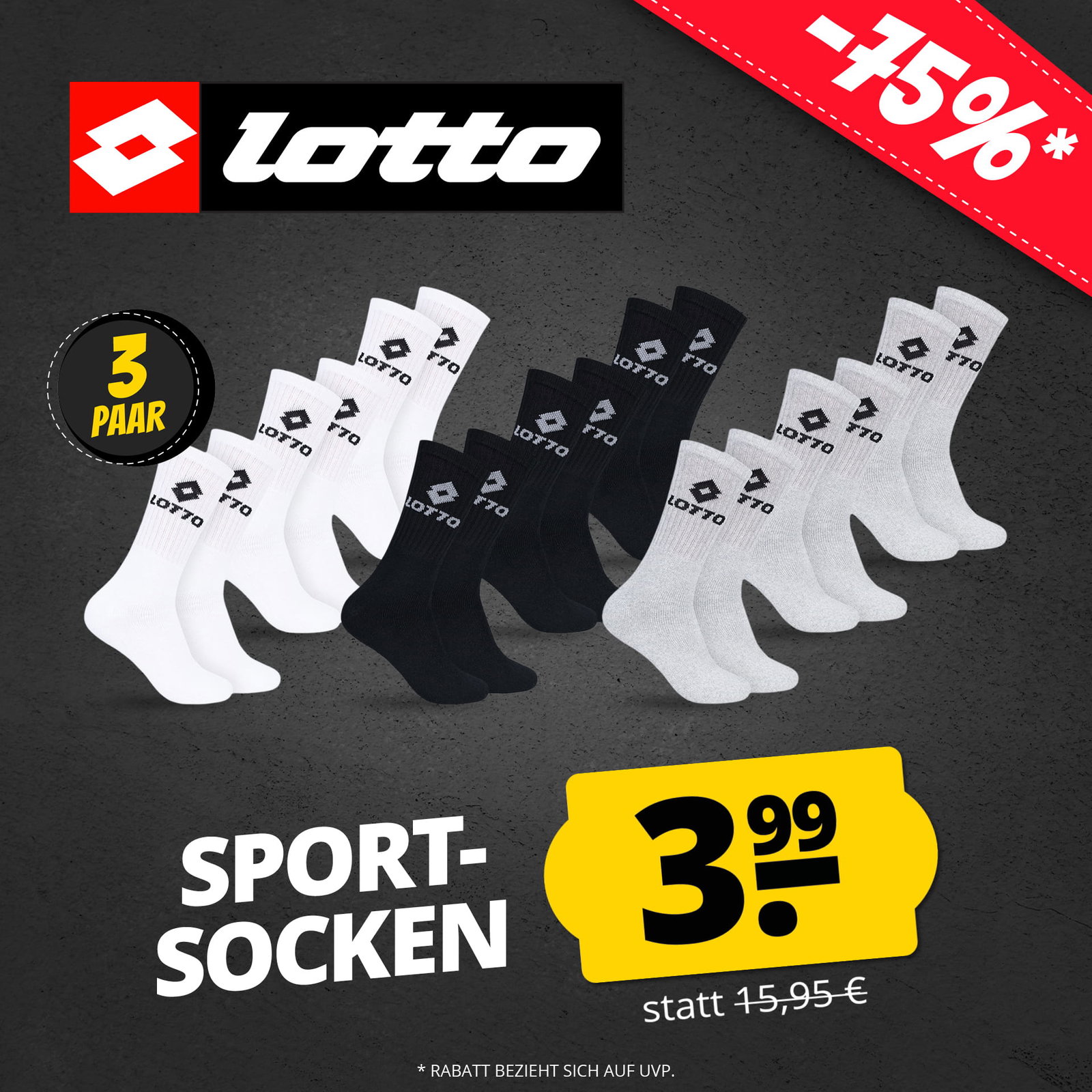 Lotto Sportsocken Unisex 3 Paar schwarz 