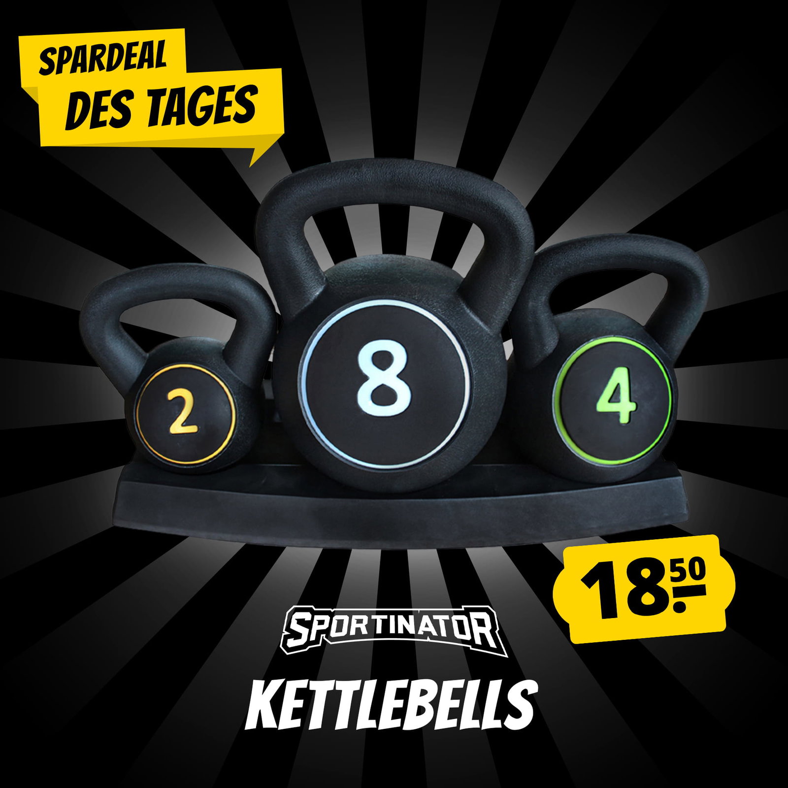 SPORTINATOR "Power" Kettlebell 2 kg 4 kg 8 kg 3er-Set