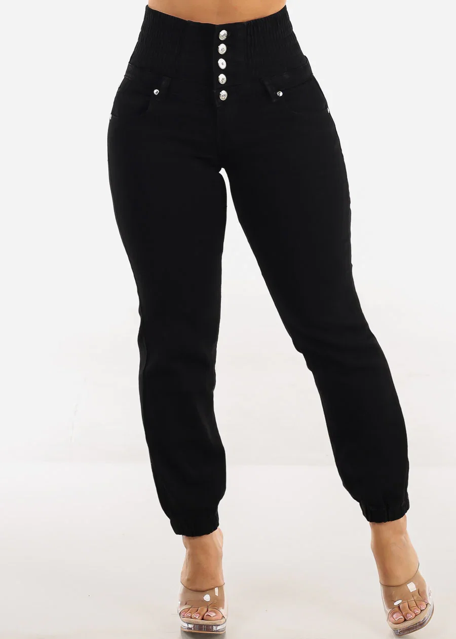 Image of MX JEANS Butt Lift 5 Button Spandex Waist Jogger Jeans Black