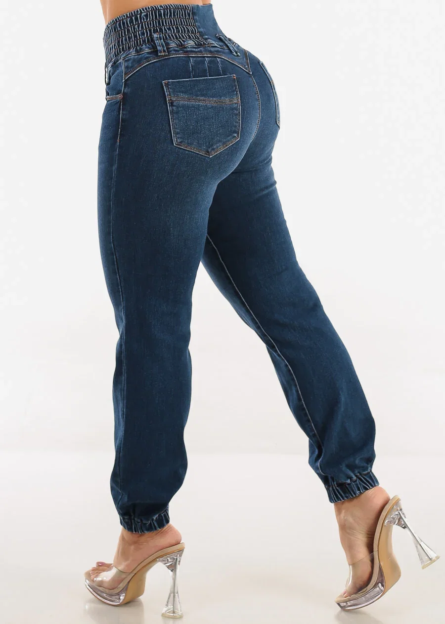 Image of MX JEANS Butt Lift 3 Button Spandex Waist Jogger Jeans Dark Wash