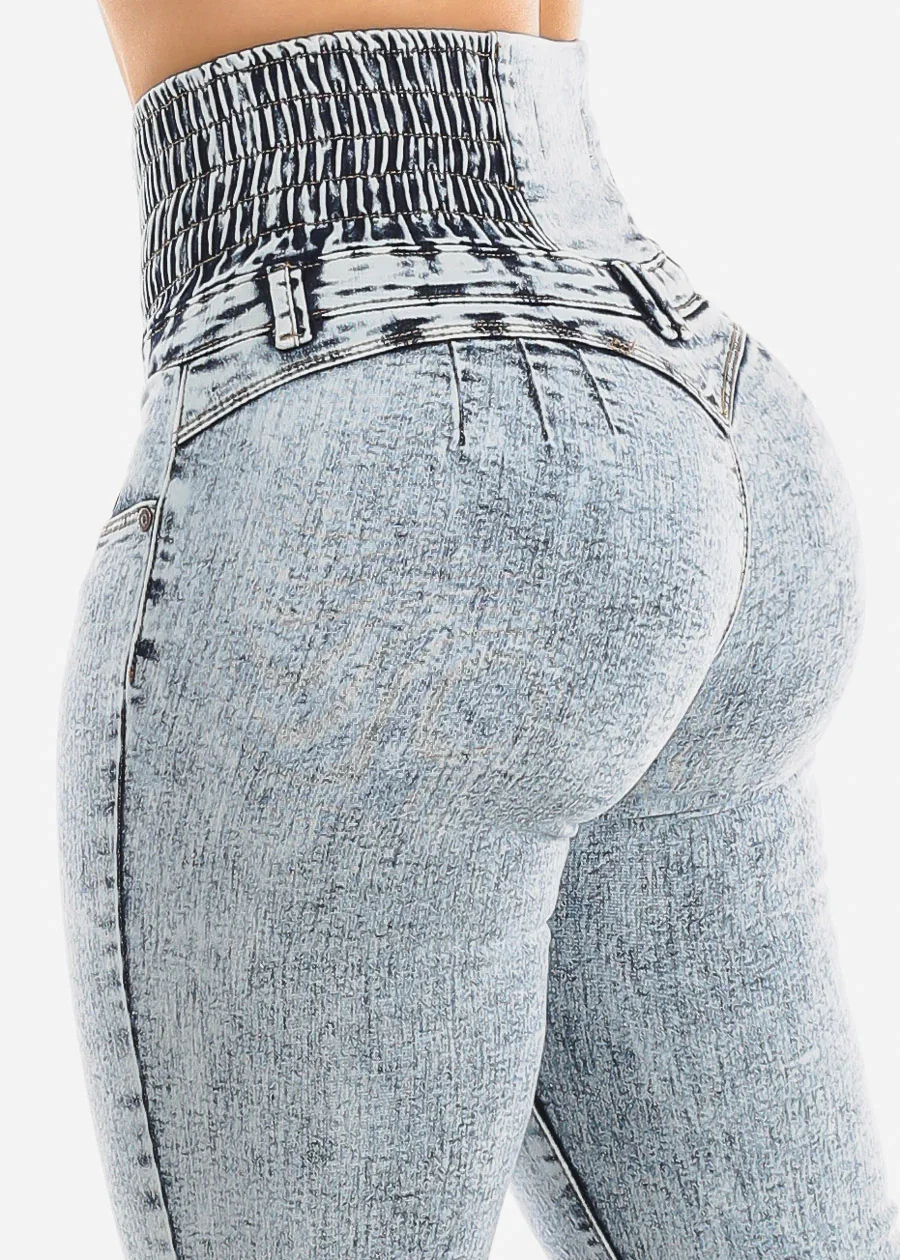 Image of MX JEANS Acid Wash Spandex Waist Butt Lifting Skinny Jeans