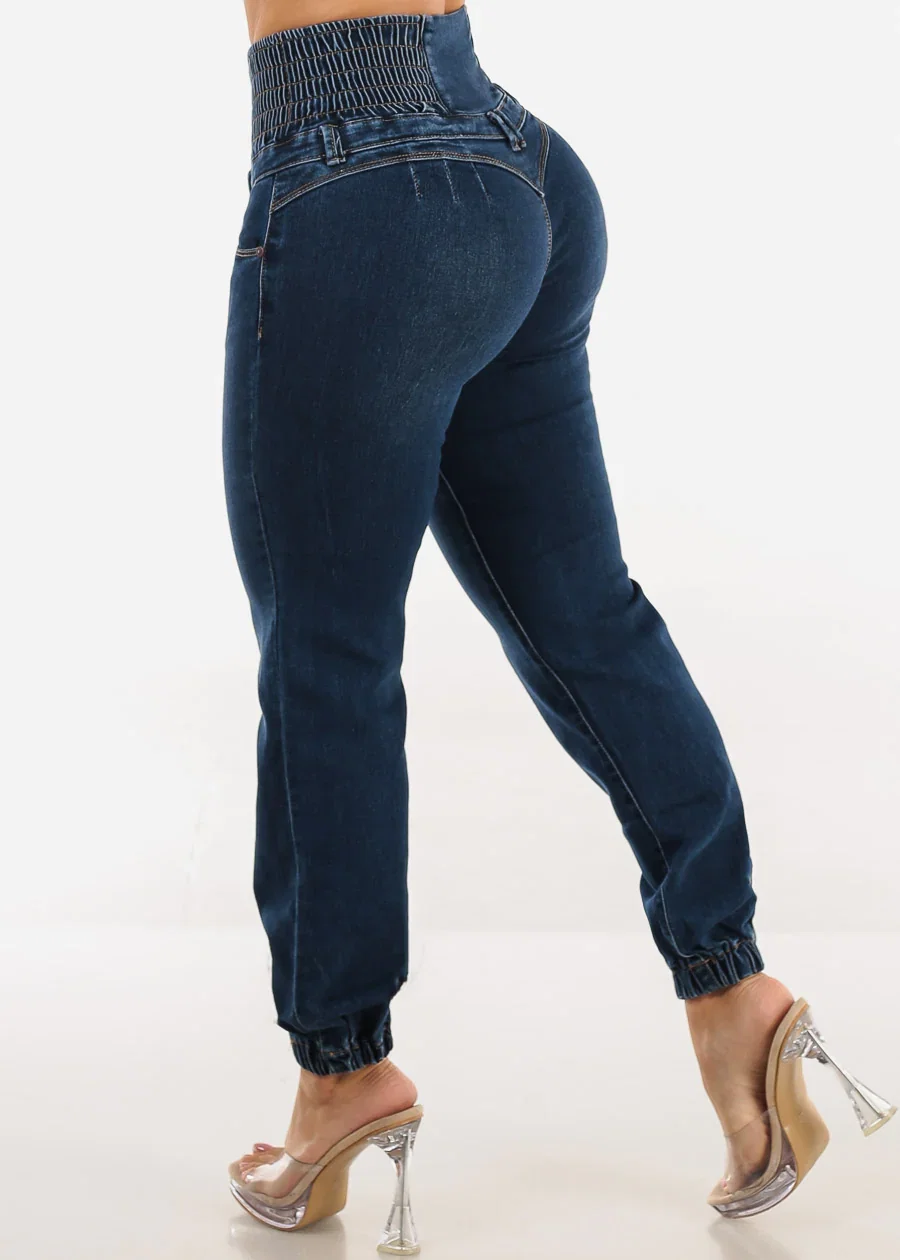 Image of MX JEANS Butt Lift 5 Button Spandex Waist Jogger Jeans Dark Wash