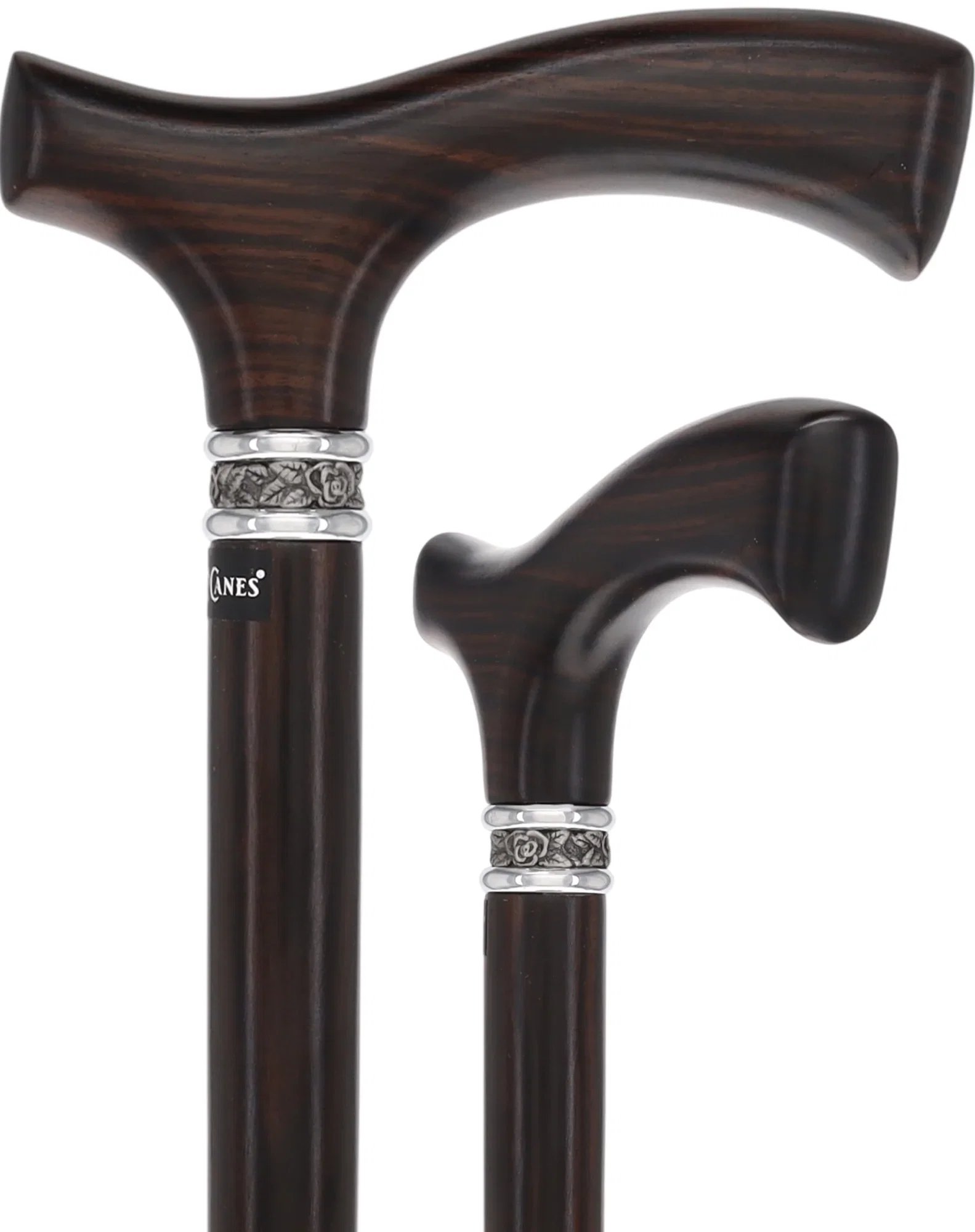 Image of Luxury Genuine Ebony Fritz Handle Cane: Pewter Collar Detail