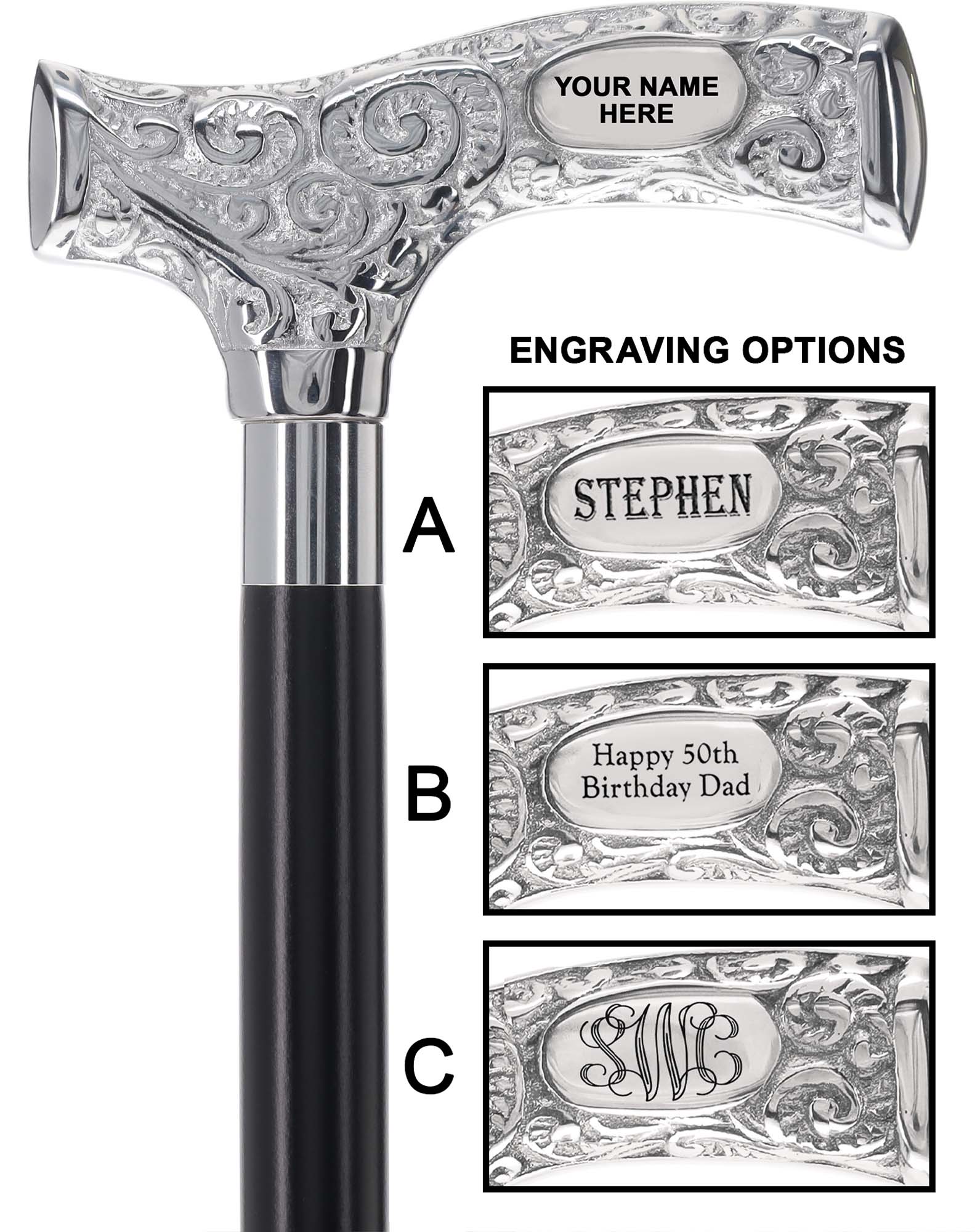 Image of Make It Yours: Premium Chrome Cane w/ Personalized Engraving