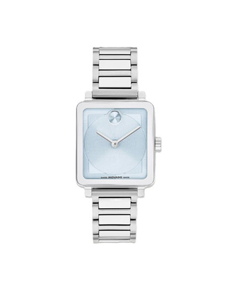 Movado Ladies' Evolution 2.0 Square Blue Textured Dial Stainless Steel Bracelet 28x26mm Watch 3601164