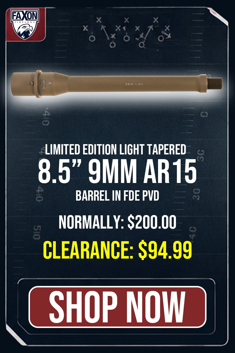 Faxon Limited Edition 8.5'', Light Tapered, 9mm SAAMI, No Gas Port, FDE PVD AR-15 Barrel, FDE PVD
