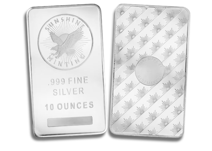 AT SPOT: 10 oz Sunshine Silver Bar (New, MintMark SI)