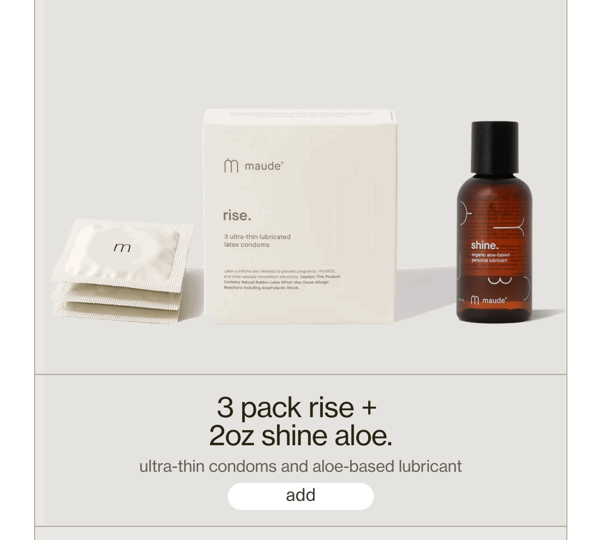 3 pack rise +  2oz shine aloe. | ultra-thin condoms and aloe-based lubricant | [ add ]