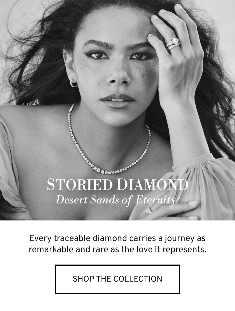 Actor Antonia Gentry wearing bridal jewelry. Traceable Storied Diamond Desert Sands of Eternity. Click to Shop the Collection