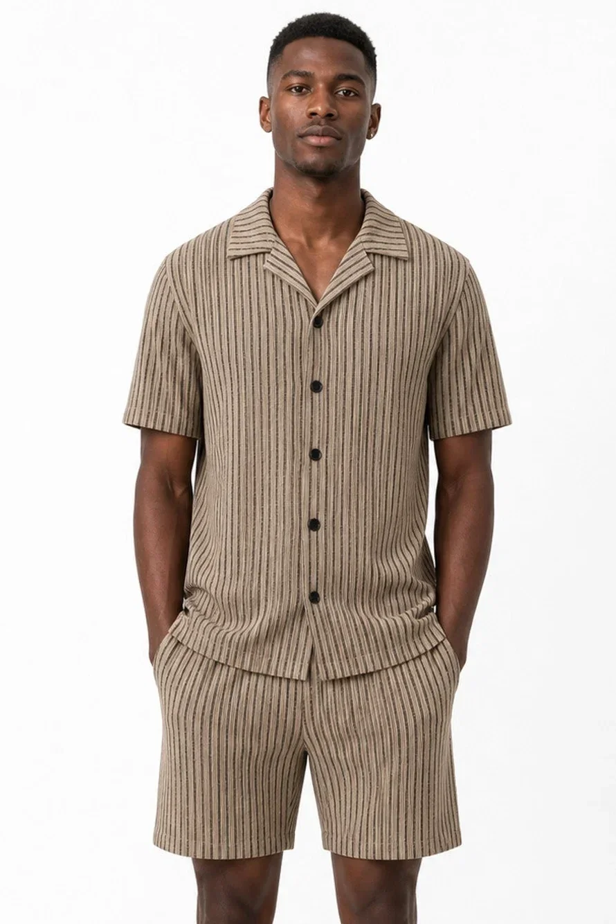 Image of Striped Textured Knit Button Down Shirt