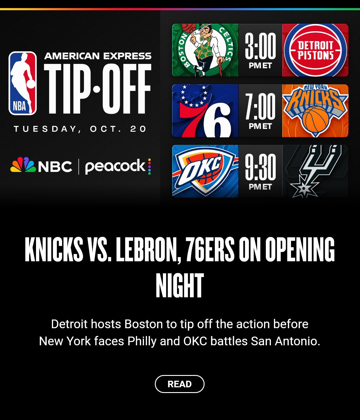 Knicks vs. LeBron, 76ers on opening night