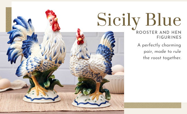 Sicily Blue Rooster and Hen Figurines ----- Shop Now