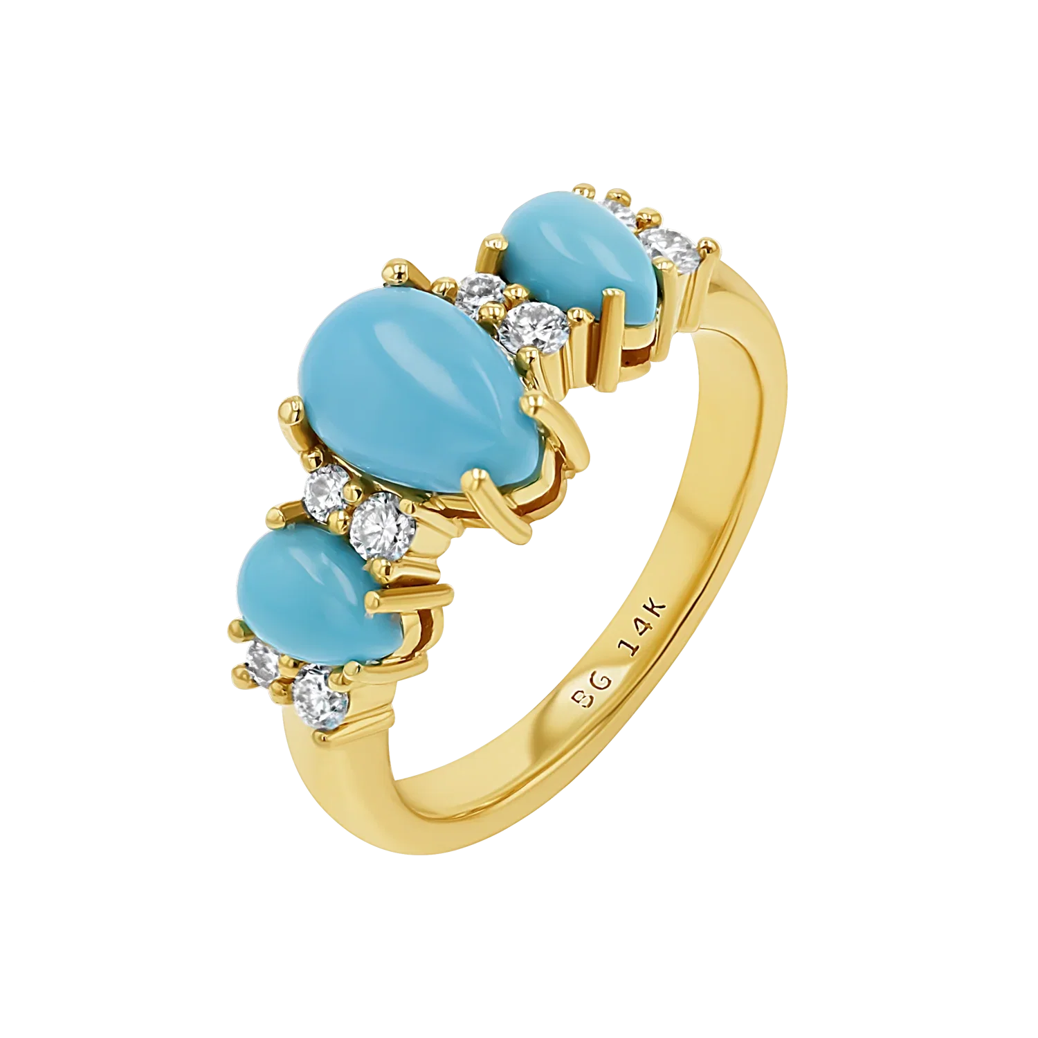 Image of Three Stone Turquoise & Diamond Ring