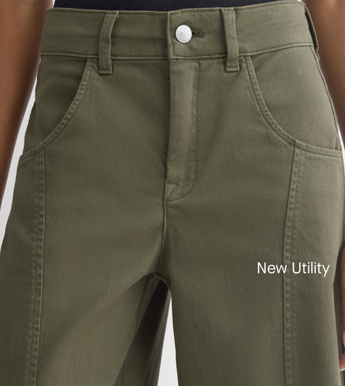 Image | New Utility | Model in The Utility Seamed Wide-Leg Pant | Olive Night