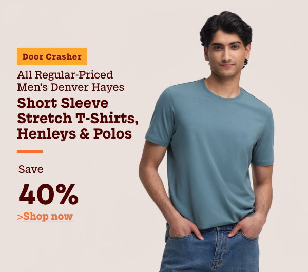 Door Crasher All Regular-Priced Men's Denver Hayes Short Sleeve Stretch T-shirts, Henleys + Polos Save 40%
