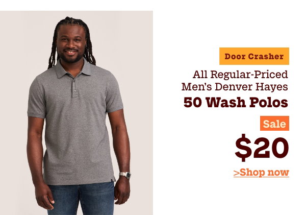 Door Crasher All Regular-Priced Men's Denver Hayes 50 Wash Polos Sale $20