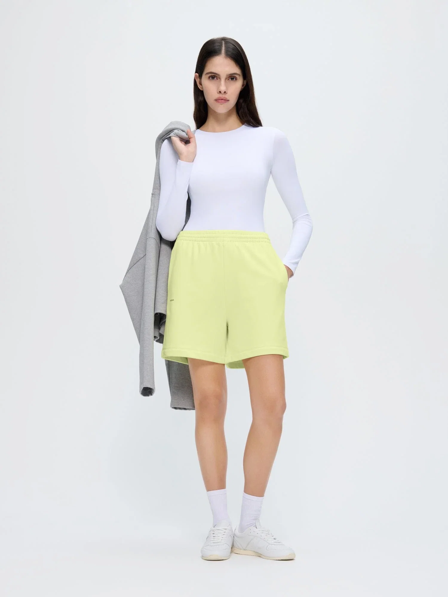 Image of Womens 365 Midweight Mid Length Shorts—Soft Lime