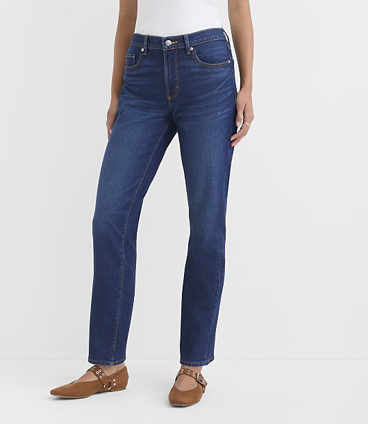 Rivete Petite Curvy Mid Rise Stovepipe Jeans in Classic Mid Wash