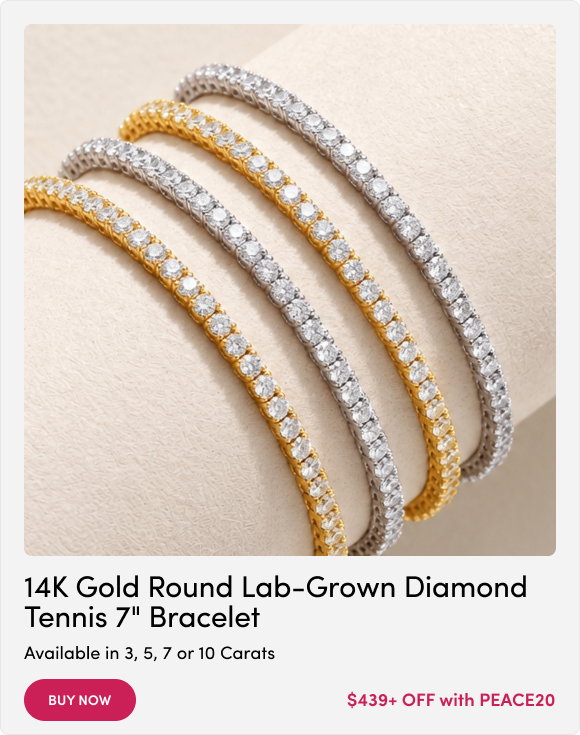 14K Gold Round Lab-Grown Diamond Tennis 7" Bracelet  Available in 3, 5, 7 or 10 Carats  $439 OFF with PEACE20