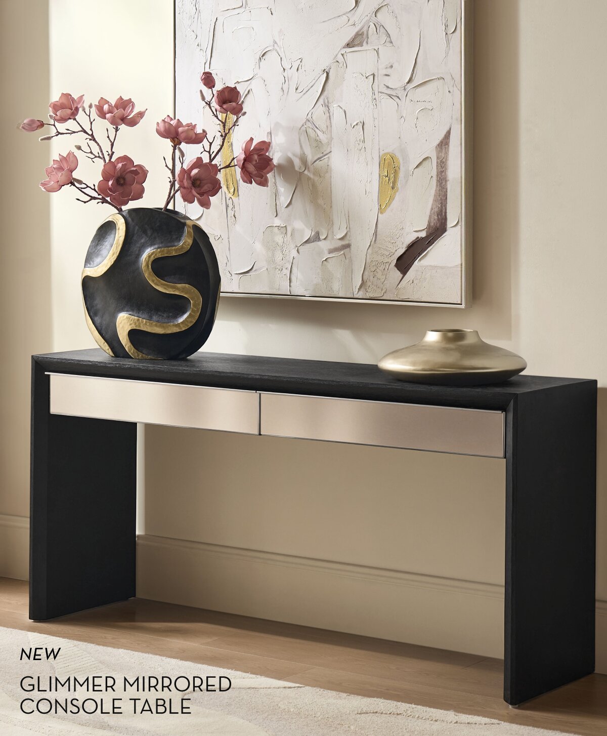 Glimmer Mirrored 2-Drawer Black Oak Console Table