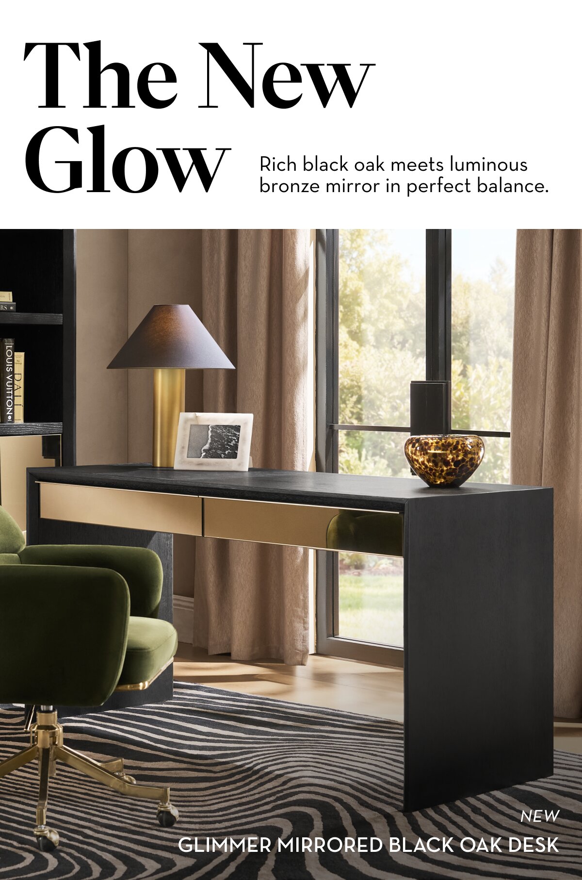 Glimmer Mirrored 2-Drawer Black Oak Desk