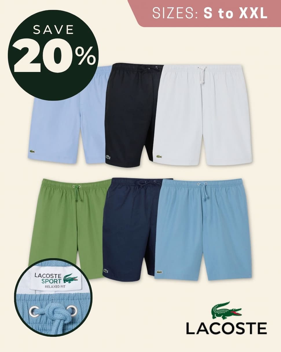 Lacoste Mens GH353T Sport Taffeta Drawstring Lined Elasticated Shorts