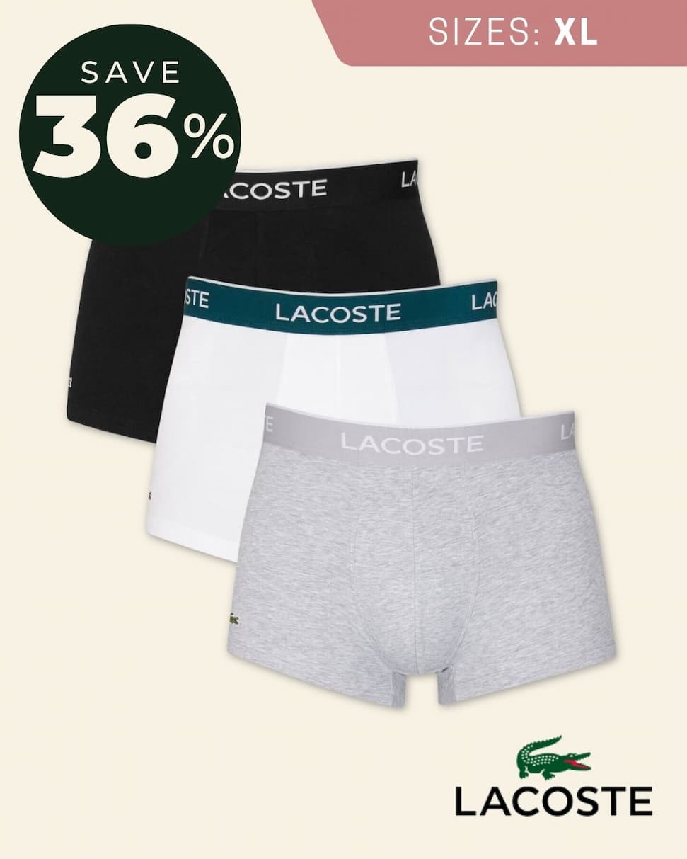 Lacoste Mens 5H3389 Soft Touch Stretch Crocodile 3 Pack Boxer Trunks