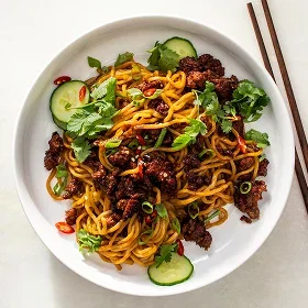 Caramel and Black Pepper Noodles with Pork