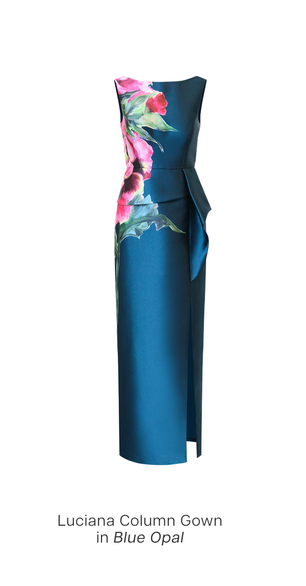 Luciana Column Gown in Blue Opal 