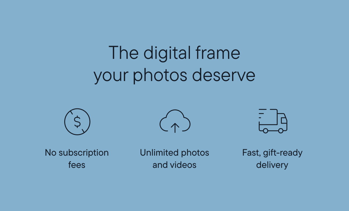 No subscription fees. Unlimited photos and videos. Fast, gift-ready delivery