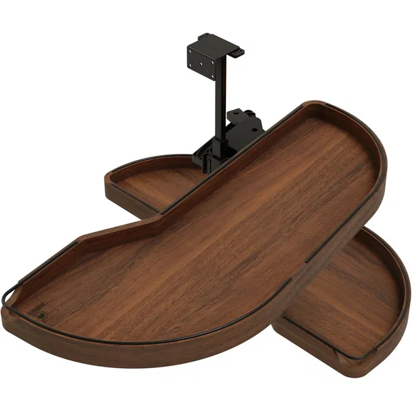 Rev-A-Shelf 487CC-WN-15-RMB, Craftsman Girasolo Blind Cabinet Left Corner Organizer for 15" Face Frame-16-1/2" Frameless Opening Width x 18-1/2" Height Floor/Ceiling Mounted, Clear Coat Walnut/Black Accents