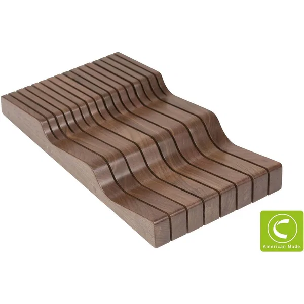 Century Components RIVWKB90PF, Riviera Wave 15 Slot Knife Block, 9-3/8 Inch Width x 16-7/8 Inch Depth x 2-1/8 Inch Height, Prefinished Walnut