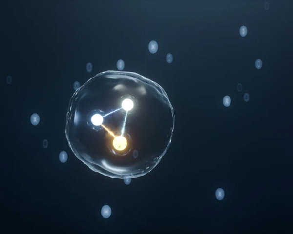 3D illustration of a theoretical particle made up of quarks and a gluon.