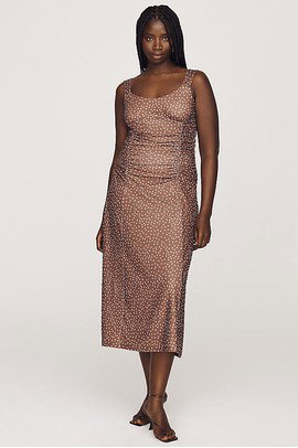 Maeve Square-Neck Ruched Knit Midi Dress