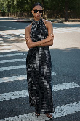 Maeve Jamie Satin Halter Maxi Dress