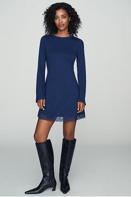 By Anthropologie Knit Lace-Trim Mini Dress