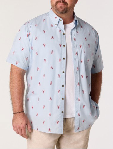 Easy-Care Lobster Print Sport Shirt