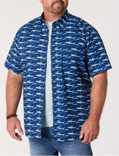 Easy-Care Shark Print Sport Shirt