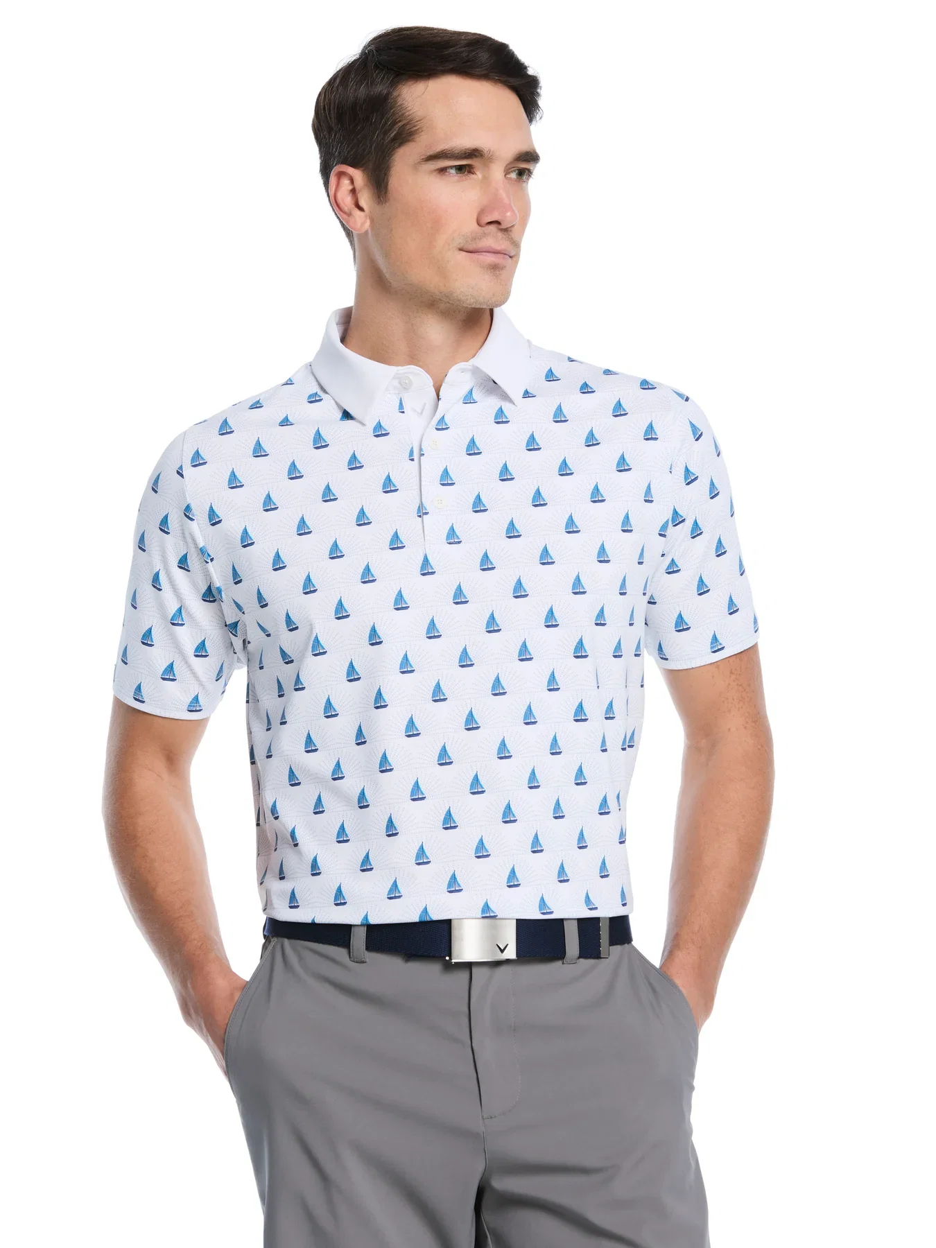 Mens Sailboat Sunset Print Polo