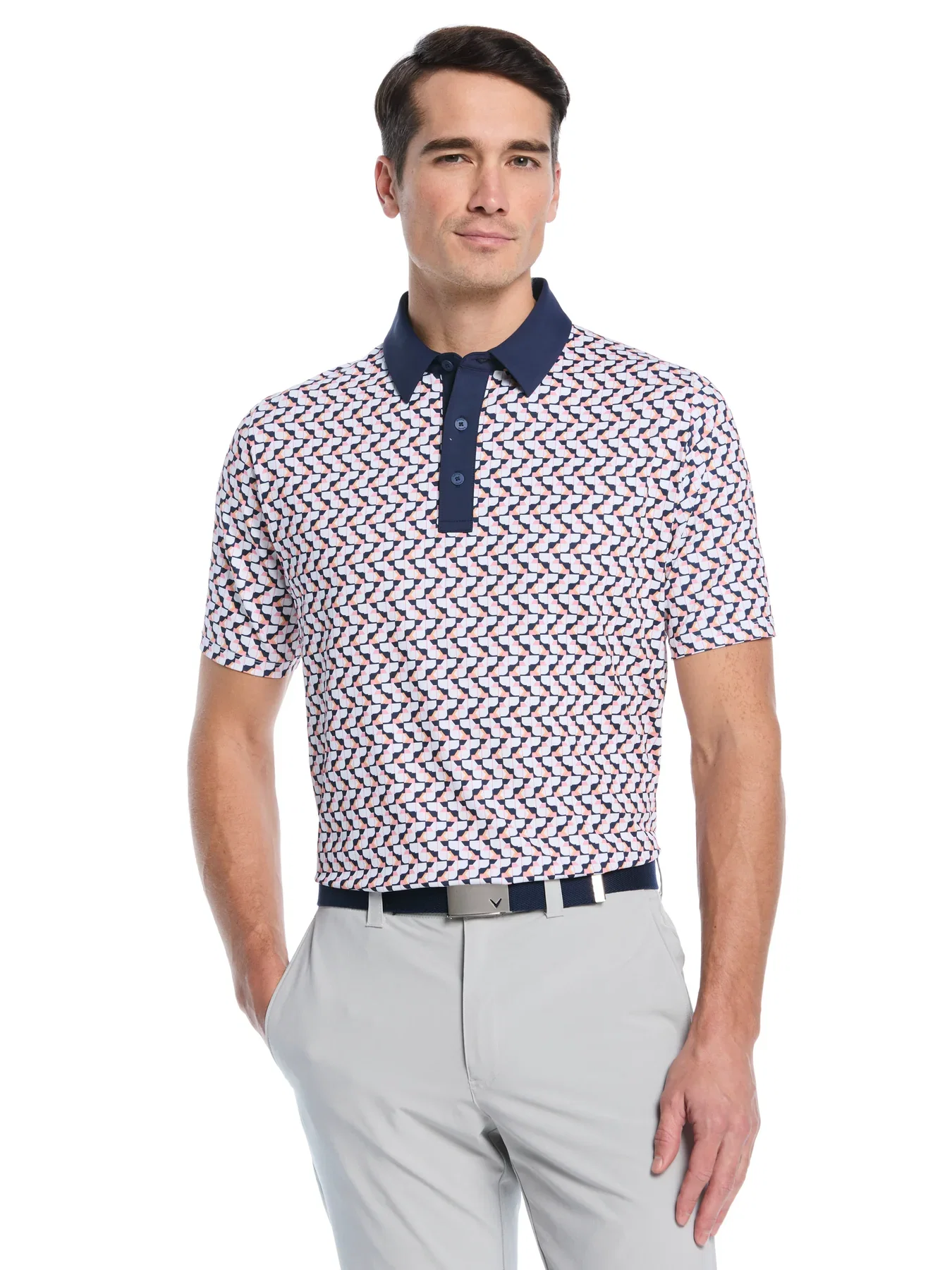 Mens Resort Geo Print Golf Polo
