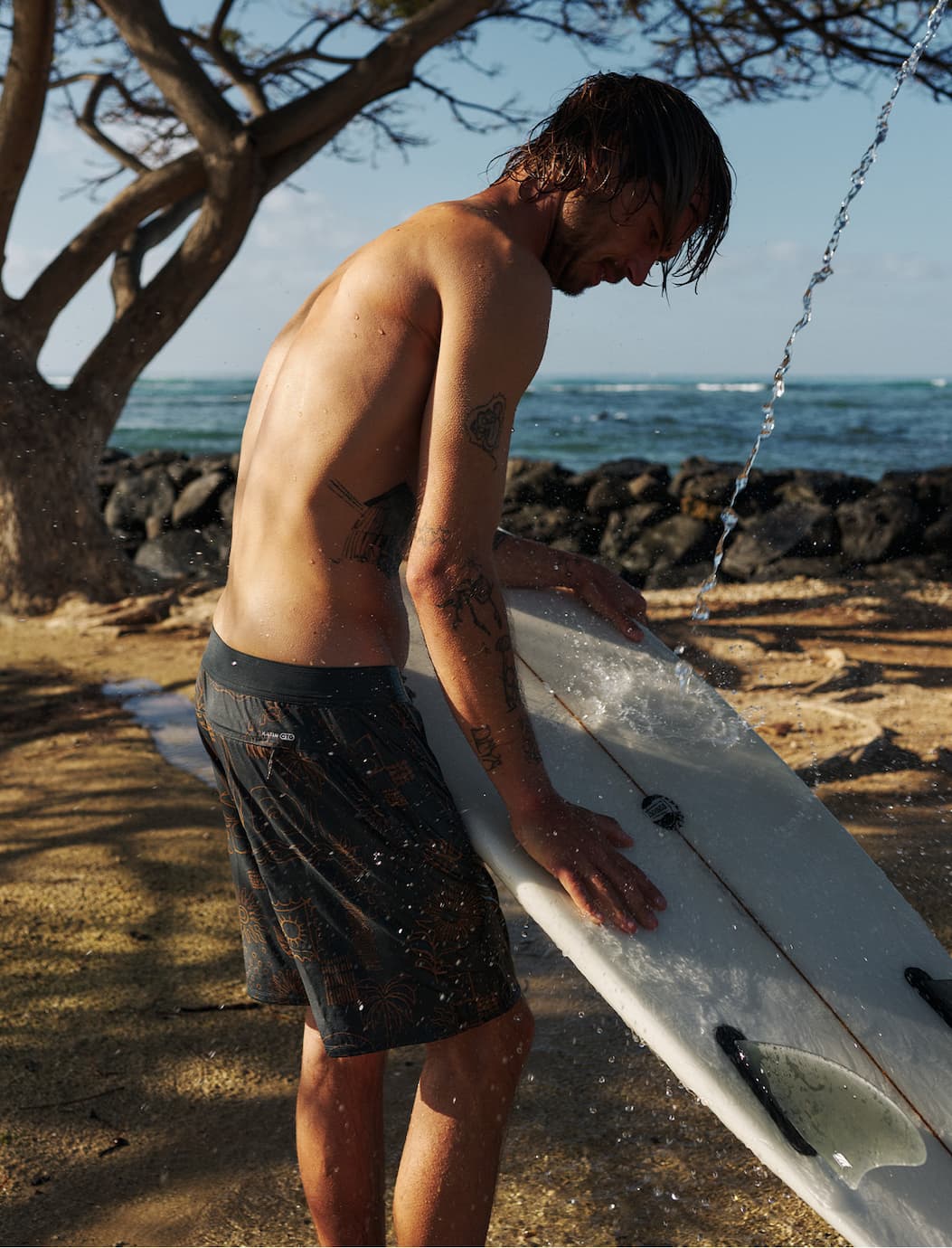 Male model wearing the OTG Habitat Surf Trunk