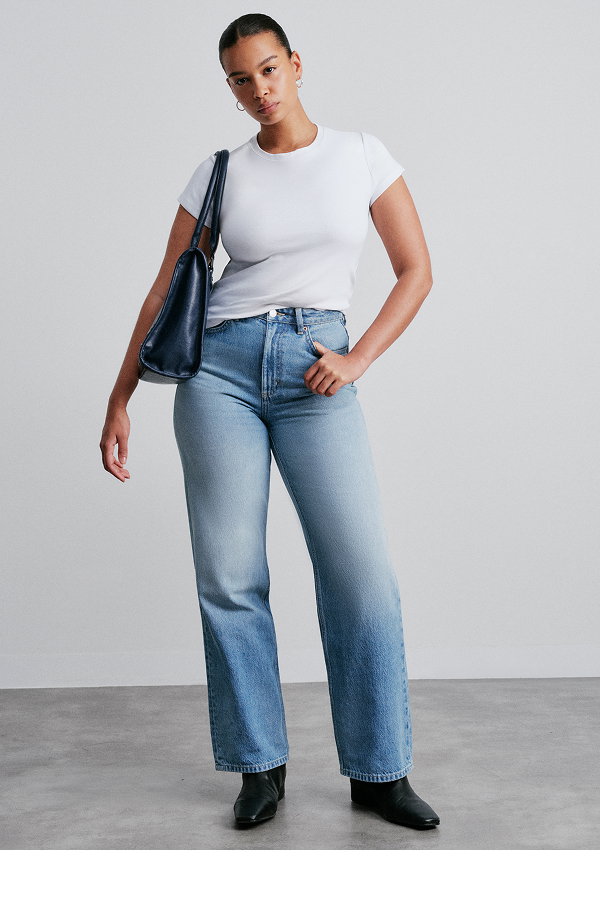 Shop the white t-shirt and straight leg jeans outfit