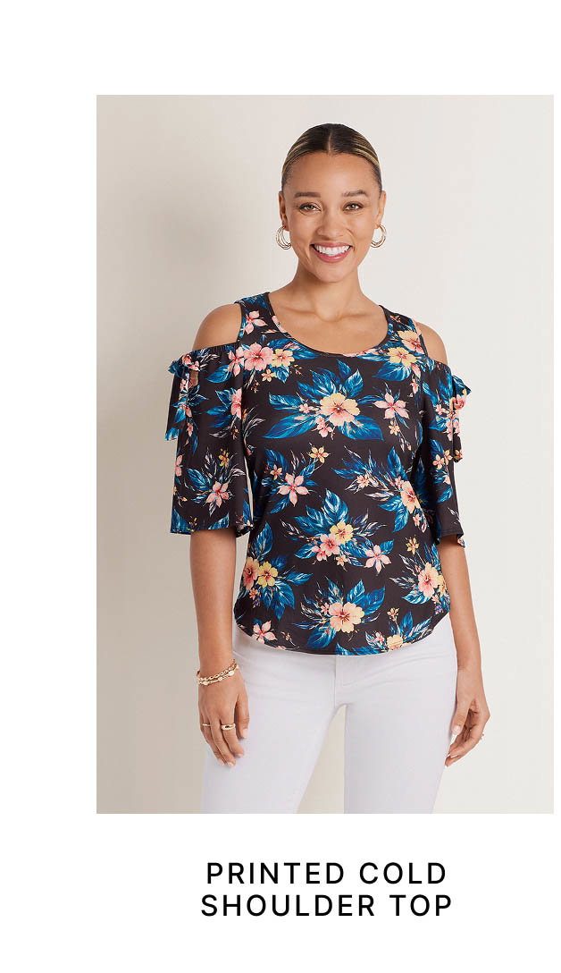 Printed Cold Shoulder Top
