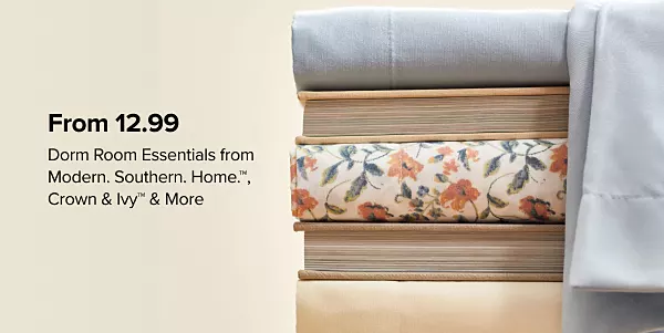 From 12.99 dorm room essentials form Modern Southern Home, Crown and Ivy and more. Shop now. Folded bed sheets next to textbooks.