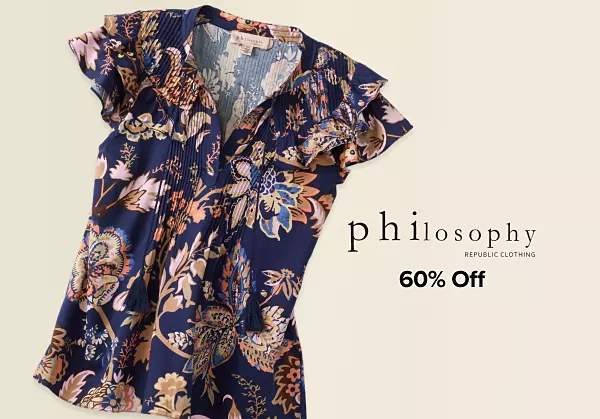 60% off Philosophy. Shop now. A womans top with flowers on it.