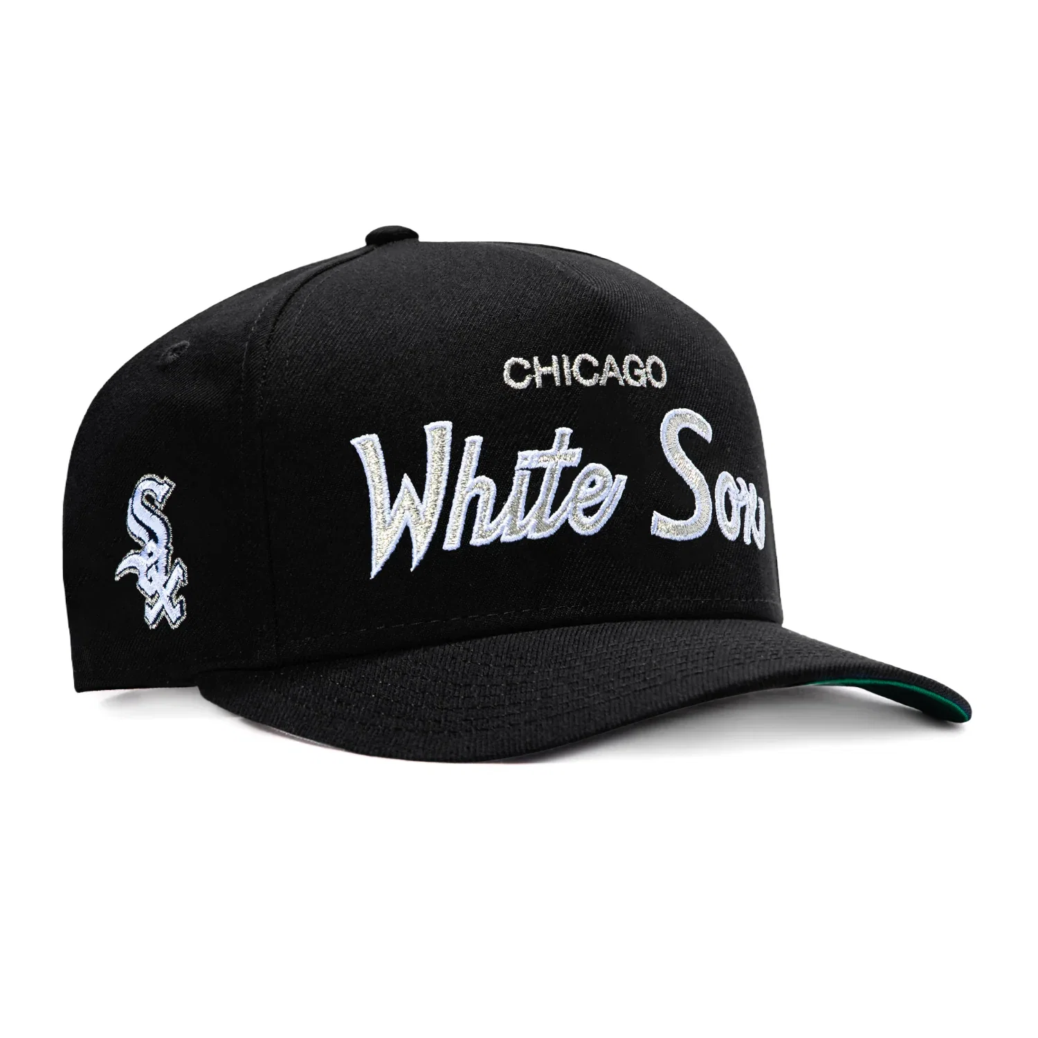 Image of New Era 9Fifty A-Frame Chicago White Sox Logo Patch Script Snapback Hat - Black